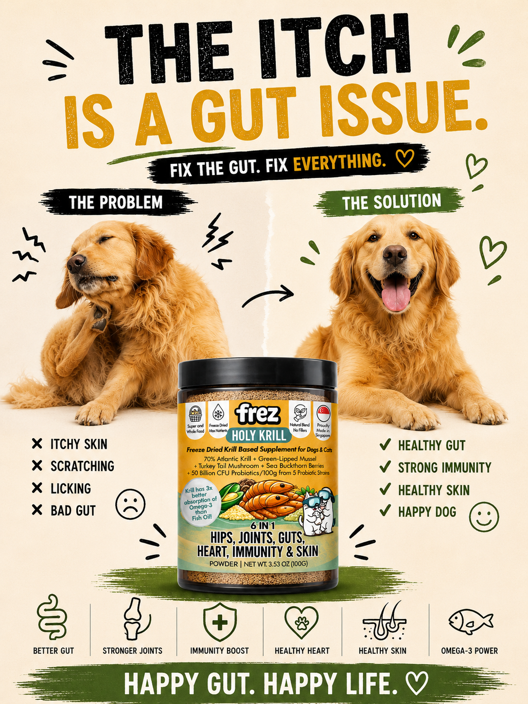 Frez Holy Krill 6 in 1 Dogs and Cats Supplement