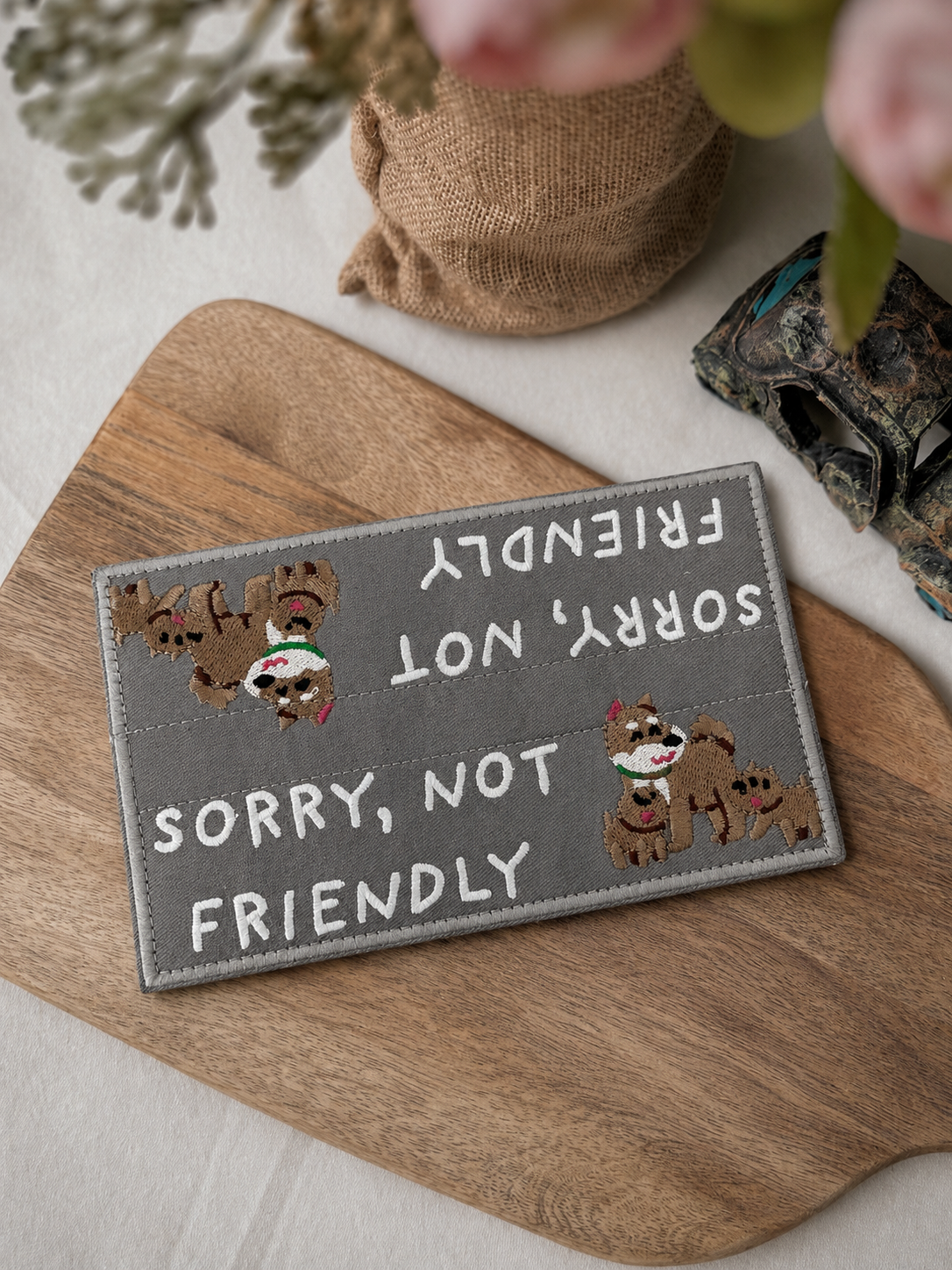 Embroidered Velcro Leash Patch- Sorry Not Friendly